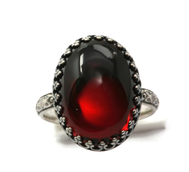 18x13mm Garnet Red Czech Glass 925 Antique Sterling Silver Ring by Salish Sea Inspirations